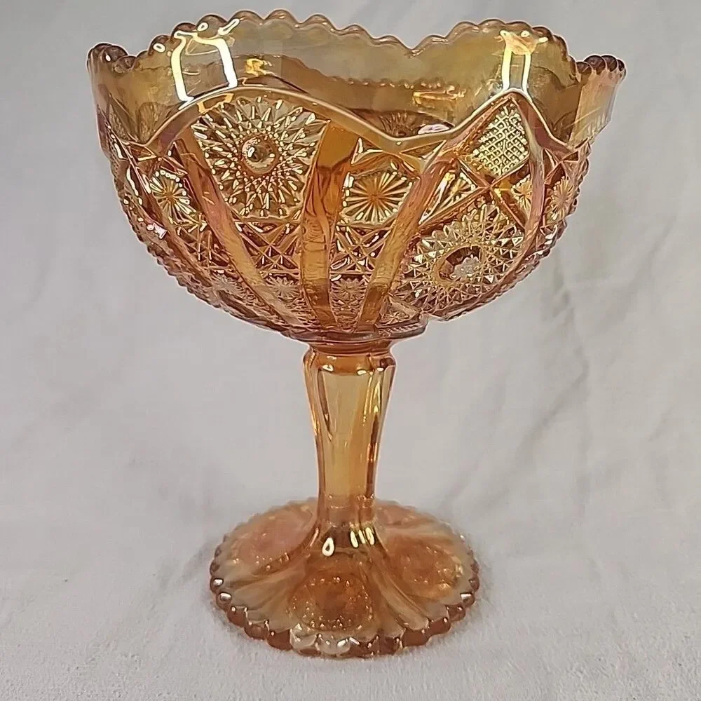 Candy Dish Imperial Glass Compote Pedestal  Hobstar Marigold Carnival Vintage